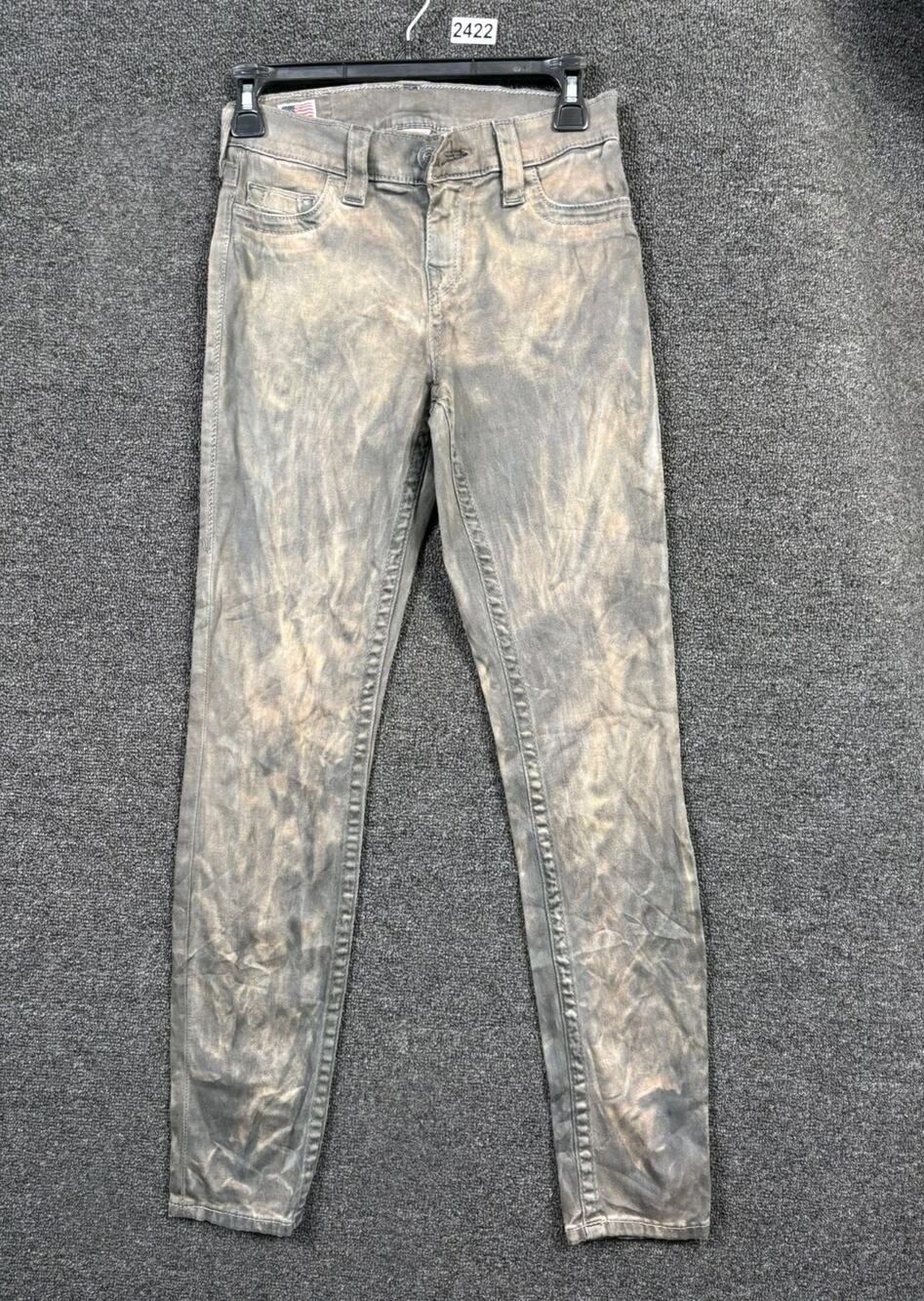 True Religion Halle Coated Super Skinny Legging Jeans Womens Size 26 Distressed